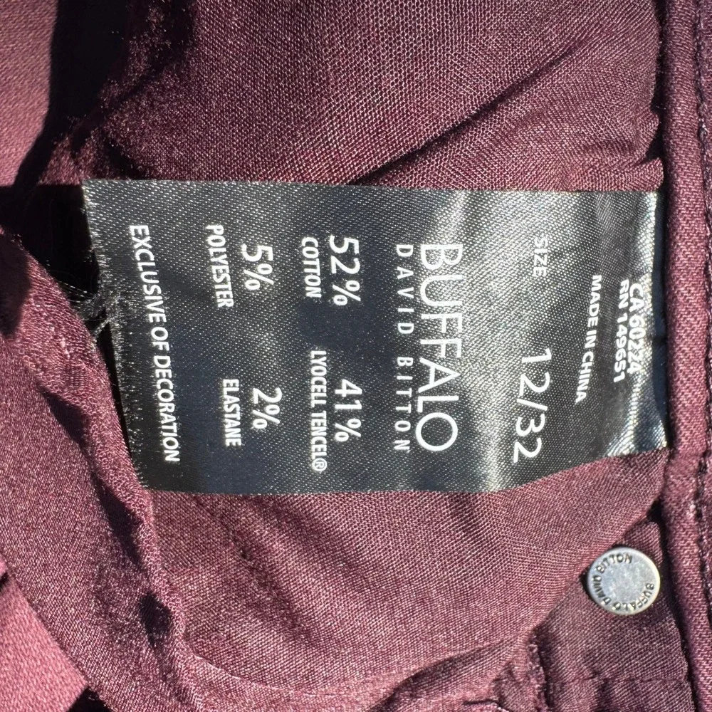 Buffalo David Bitton Vale Burgundy Mid-Rise Stretch Skinny Jeans 12 Jewel Tone